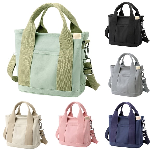 Stylago Canvas Tote Bags for Women Men Detachable Strap Mini Crossbody Bags Students Casual Top Handle Lunch Bags for Camping White