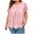 thumbnail image 2 of Fesfesfes Oversized Tees for Women's Summer Temperament Lace Patchwork Mesh Printed Plus Size T-shirt Top Gym Tops 10(XL), 2 of 8