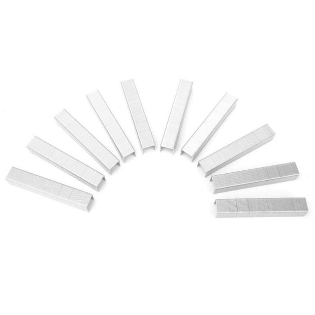YLSHRF Office Supplies 23/13 Staple, featuring a set of galvanized staples arranged in a semi-circle. These staples are designed for strong penetration to bind paper or books effectively. The package includes 1000 durable staples, resistant to rust and suitable for long-term use in home, school, or office settings.