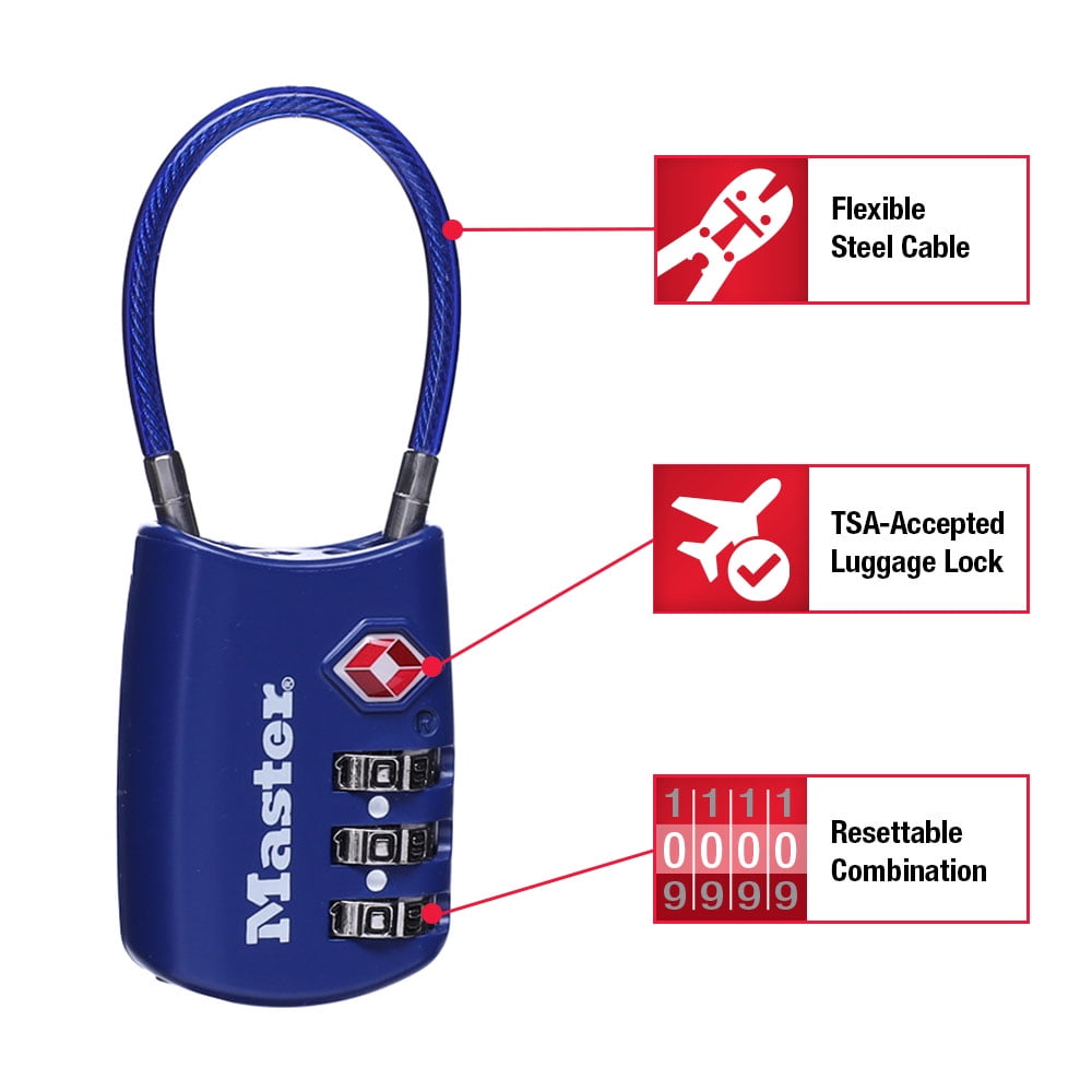 (6 pack) Master Lock TSA Approved 3 Dial Resettable Combination Luggage Lock, Color Variety