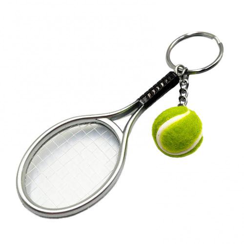 Simulation Mini Tennis Racket Ball Keychain Pendant Bag Key Ring Sports Key Chain Souvenir Gifts Accessories Silver