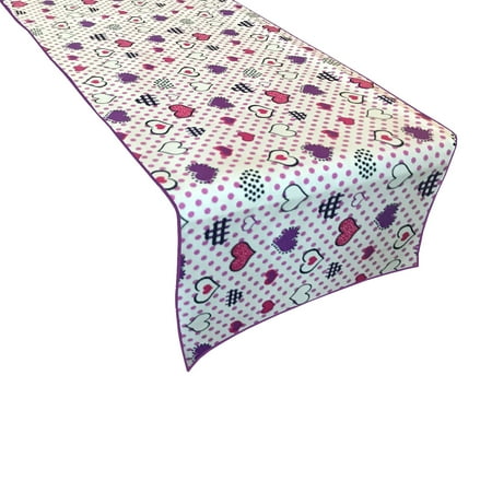 

Cotton Print Table Runner Floral Hearts and Dots Purple