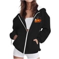 thumbnail image 2 of Halloween Jackets for Women Cute Pumpkin Printed Full Zipper Drawstring Hooded Fashion Spooky Festival Jacket with Pockets Black XL, 2 of 7