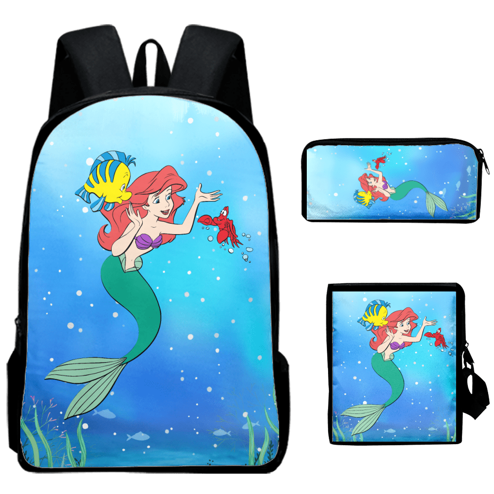 Fnyko Backpack 3PCS Set The Little Mermaid Backpack 3D Print Travel