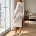thumbnail image 6 of YMNXA Women's Maternity Dress Long Sleeve Crew Neck Solid Color Comfortable Breathable Pregnant Dresses For Casual Daily Wear,Beige,L, 6 of 6