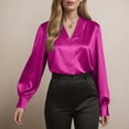 thumbnail image 4 of Towmus Women's Elegant V Neck Satin Blouse Long Sleeve Tops Dressy Business Pullover Tops Teacher Clothes Office Business Dressy Casual Outfits, 4 of 9