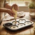 thumbnail image 5 of CZSCPDAW 12 Cavity Steel Donut Baking Pan, Dark Gray Rectangular Tray with Deep Ring Wells for Uniform Doughnuts, 5 of 5