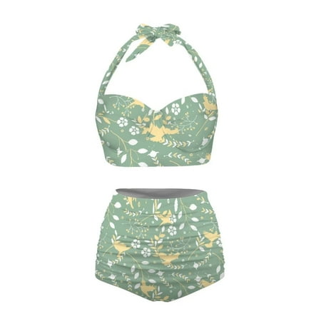 NETILGEN Plant Leaves Ladies Swimsuits 2 Piece Set  Light & Thin Swimsuit Coverup for Women Shorts  High Waisted Thong Bikini Sets for Women