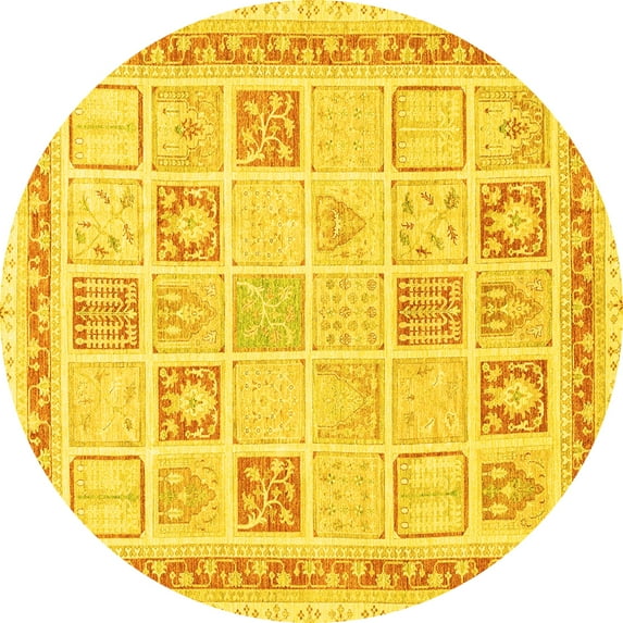 Ahgly Company Indoor Round Abstract Yellow Modern Area Rugs, 6' Round