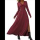thumbnail image 2 of Vestido Elegante de Otoño 2025 para Mujer, con Escote en V Profundo, Larga y Abertura, para Boda, Noche, Graduación, Fiesta Rojo Vino M, 2 of 9