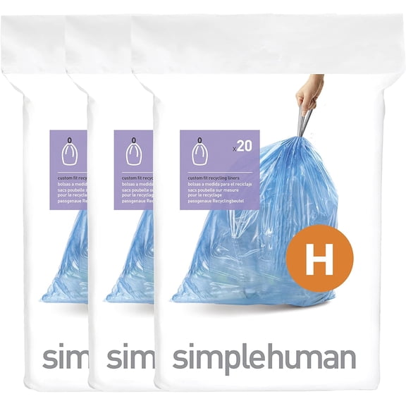 Code H 60 Count, Genuine Custom Fit Liners, Drawstring Trash Bags in Dispenser Packs, 30-35 Liter / 8-9.2 Gallon, Blue