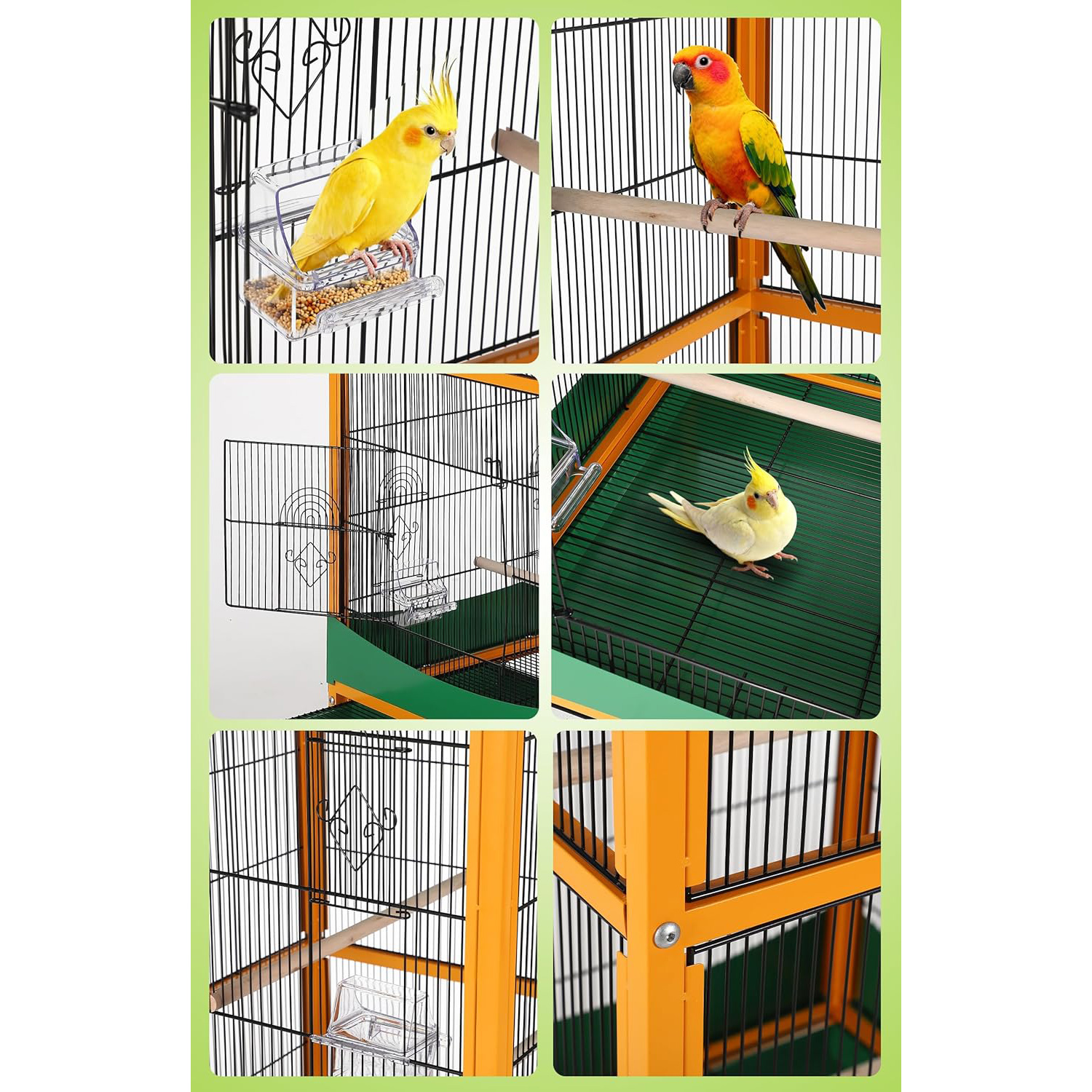 Shininglove 66" Extra Large Bird Cage w/Waterproof Roof & Lockable Wheels - Easy Clean Detachable Tray for Macaw, Parakeet, Conure Indoor Outdoor