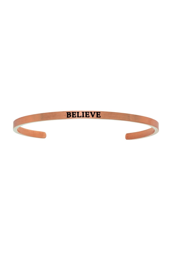 Stainless Steel BELIEVE Diamond Accent Cuff Bangle Bracelet, 7