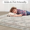 thumbnail image 4 of Machine Washable Ivory Area Rug, Distressed Neutral Medallion Carpet, Non-Slip Low-Pile Rug for Bedroom & Living Room,5'x8', 4 of 8