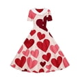 thumbnail image 7 of Afuyipoi Girls Heart Peinted Dress,V-Neck Short Sleeve Elastic Waist Festival Dresses Wine 9-10, 7 of 7