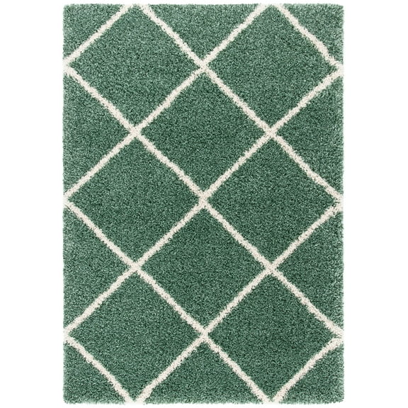 SAFAVIEH Hudson Amias Plush Geometric Shag Area Rug, Green/Ivory, 4' x 6'