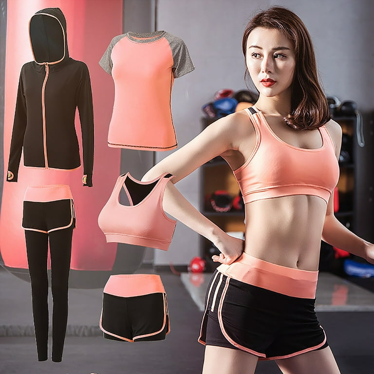 5pcs Workout Outfits for Women Athletic Sets Sport Suits Yoga Gym Fitness  Exercise Clothes Jogging Tracksuits