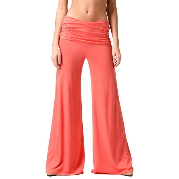 Endives Womens Yoga Wide Leg Pants Coral Solid Color Loose Fitniss Pants With Ruched Waist For Yoga Sports Everyday Orange
