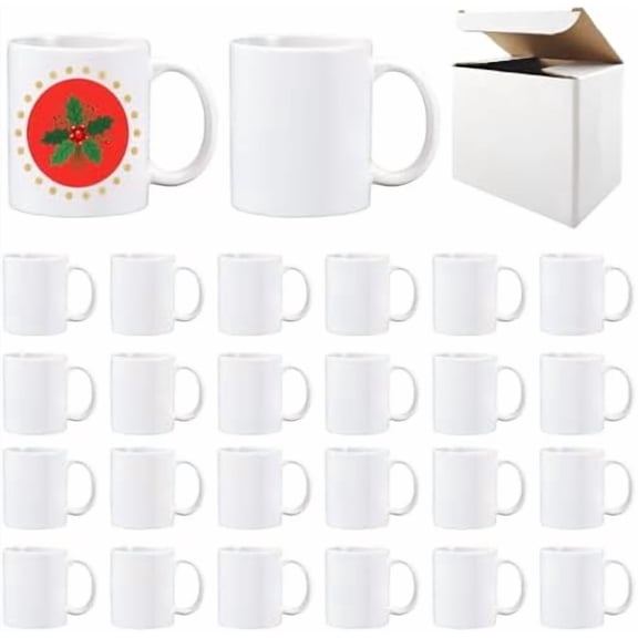 24 Pack sublimation mugs 11 oz blanks bulk with boxes white 11 oz round sublimation coffee cups mug for Coffee Tea Milk$$Home Decor, Kitchen, & Other
