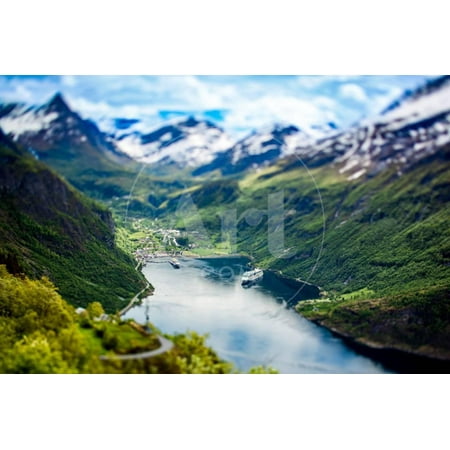 Geiranger Fjord, Beautiful Nature Norway (Tilt Shift Lens). it is a 15-Kilometre (9.3 Mi) Long Bran Print Wall Art By Andrey
