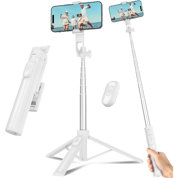 Palo Selfie Trípode de Viaje para Teléfono Celular con Remoto y Soporte para Teléfono, Palo Selfie Extensible para , Trípode para para Grabación de Video, 50 Pulgadas, Negro