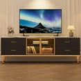 thumbnail image 3 of Garvee 65-Inch TV Stand with LED Lights, Modern Entertainment Center with Glass Doors, 4 Drawers & Shelves, Low-Profile TV Console Table for 55-85 Inch TVs, Sleek Media Cabinet for Living Room, Black, 3 of 8