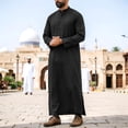 thumbnail image 2 of Telankuip Long Sleeve Stand Collar Traditional Arab Robe for Men Solid Color Long Sleeve Ankle Length Shirts Loose Fit Prayer Garment with Side Slits Black M, 2 of 4