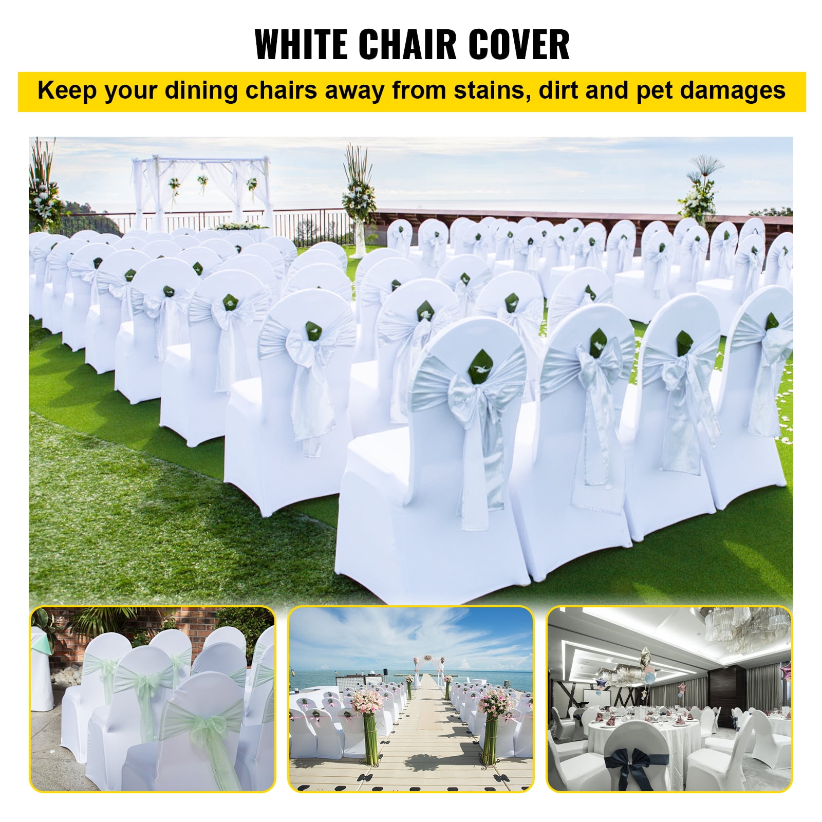 SKYSHALO Stretch Fabric 100 Piece Polyester Chair Slipcovers, White