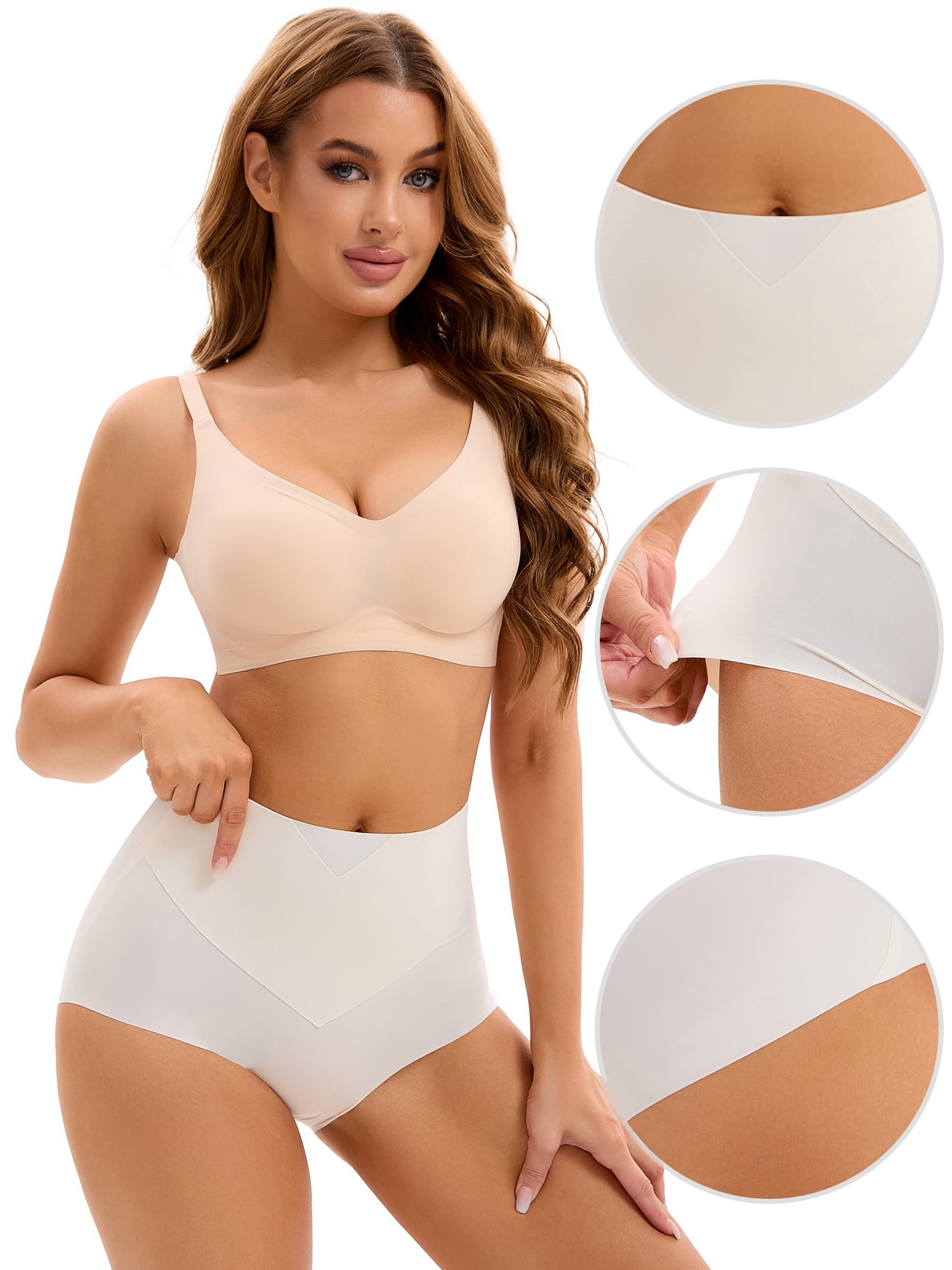 DARING DIVA Women's High Waist Briefs Flatten Stomach Shapewear Panties XL White