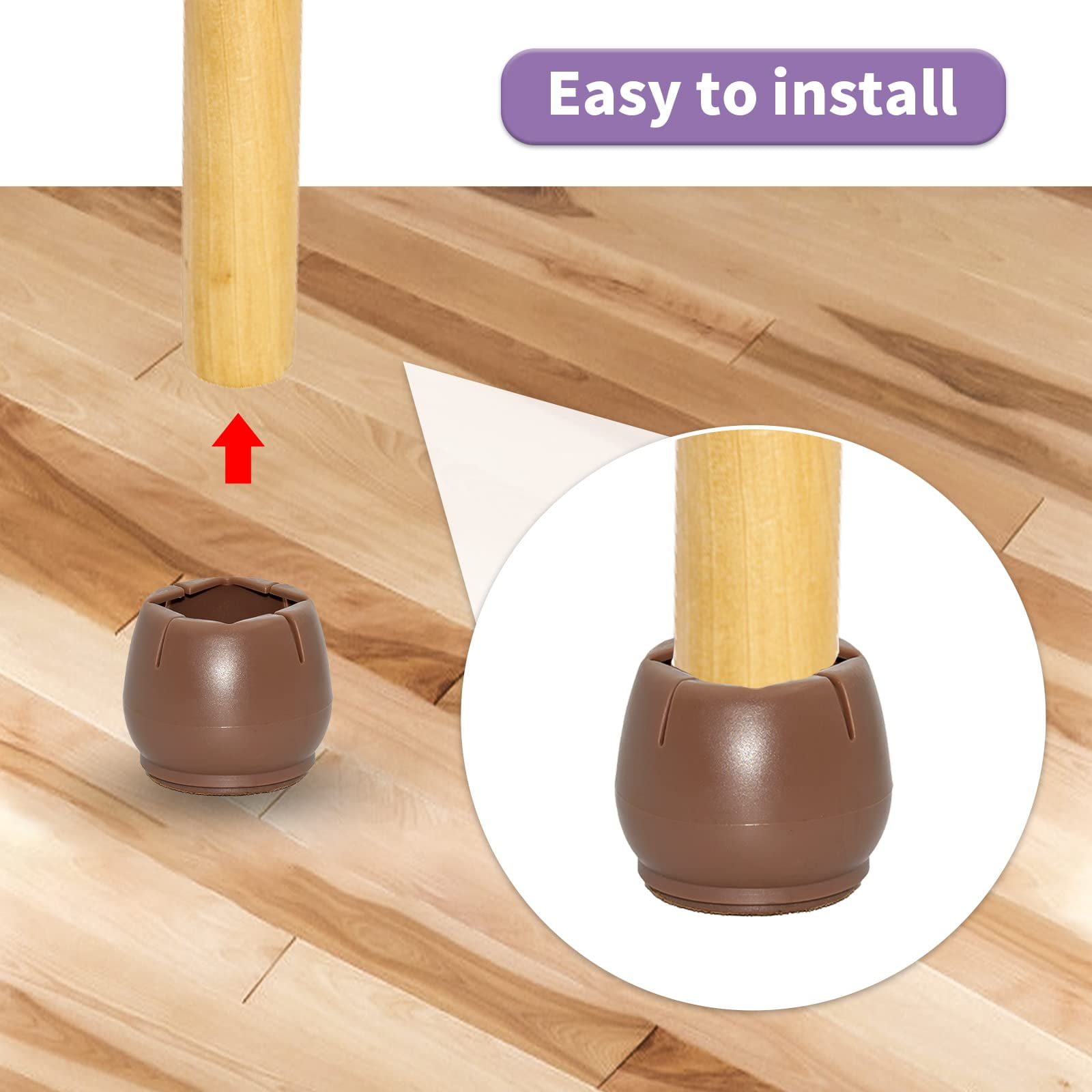 Flyshop 8PCS Round Chair Leg Caps with Felt Pads Durable PVC Protective Feet Cap Prevent Scratches Reduce Noise Felt Furniture Pads, Coffee Floor Protectors, 45 to 51 mm