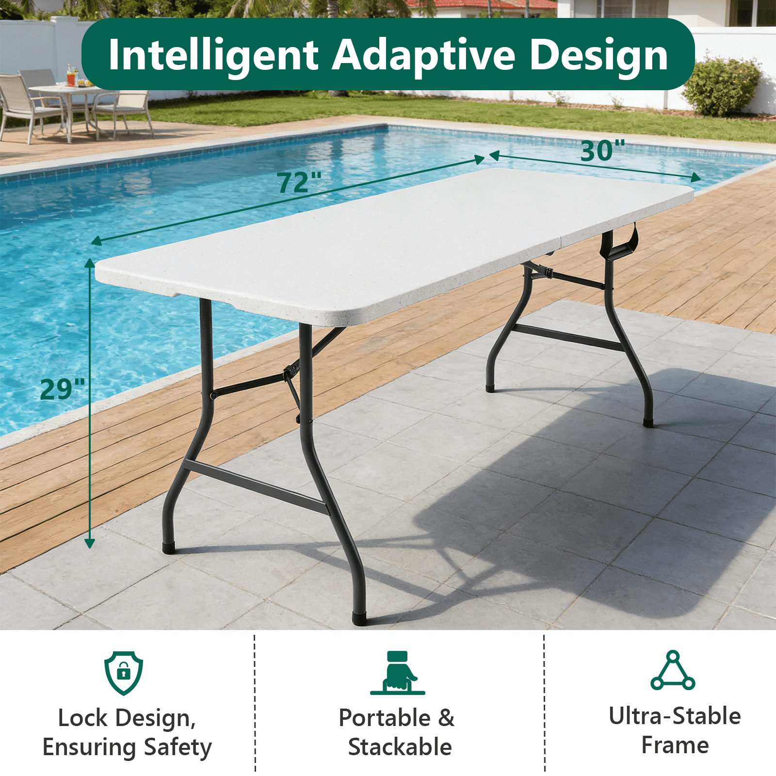 HaiCube 6FT Folding Table, Heavy Duty Portable Table, Waterproof HDPE, Foldable for Picnic, Party, Camping, Dining, BBQ, Indoor & Outdoor, White