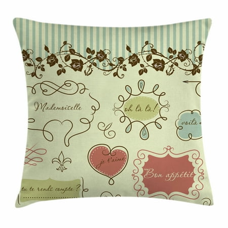 Doodle Throw Pillow Cushion Cover Vintage French Style Words Doodle Throw Pillow Cushion Cover Vintage French Style Words Shabby Colors Clical Motifs