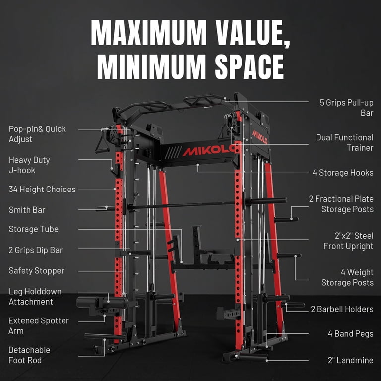 Mikolo Smith Machine Home Gym, 2200 lbs Capacity, Cable Crossover