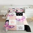 thumbnail image 2 of Manfei Cute Cartoon Butterfly King Size Comforter Sets,Kawaii Flower Floral Bedding Comforter Set,Pink Whiute Black Patchwork Plaid Bedding Set For Girls,Ultra Soft Home Decor Reversible,3-Piece, 2 of 8
