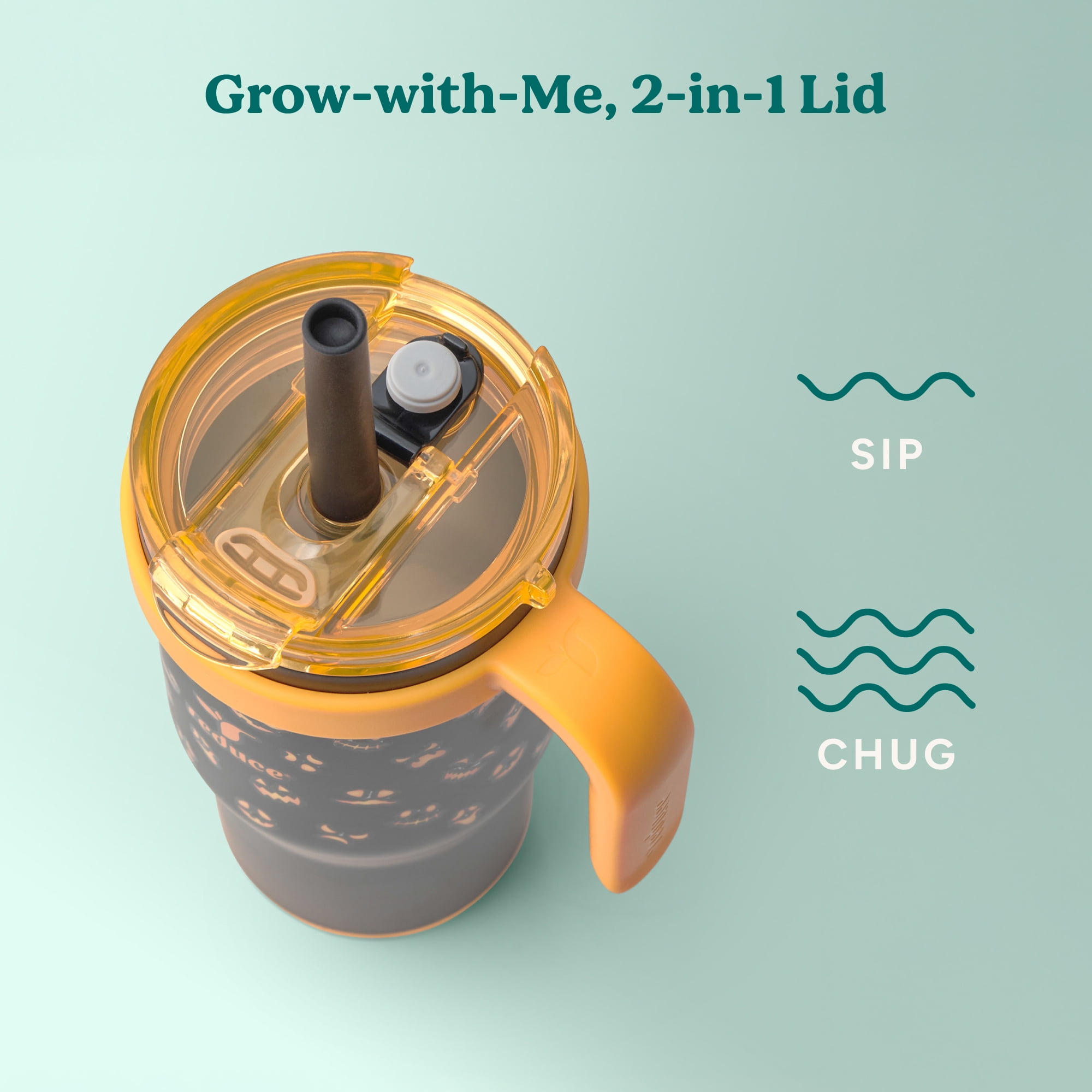 Reduce Coldee Kids 18 oz Halloween Tumbler with Spill-Proof Straw & Handle. Insulated Stainless Steel, Jack-O-Lantern