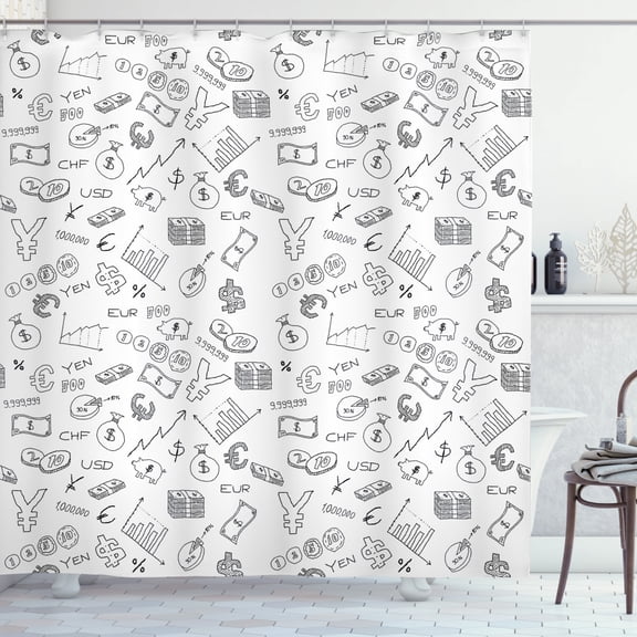 Ambesonne Money Shower Curtain, Monochrome Dollar Doodle, 69"Wx70"L, Black White