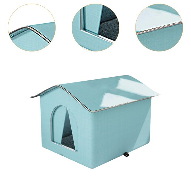 Casa para gatos al aire libre, refugio para gatos callejeros, casa para perros, cueva para gatitos con aislamiento cálido, resistente a la intemperie Azul grande