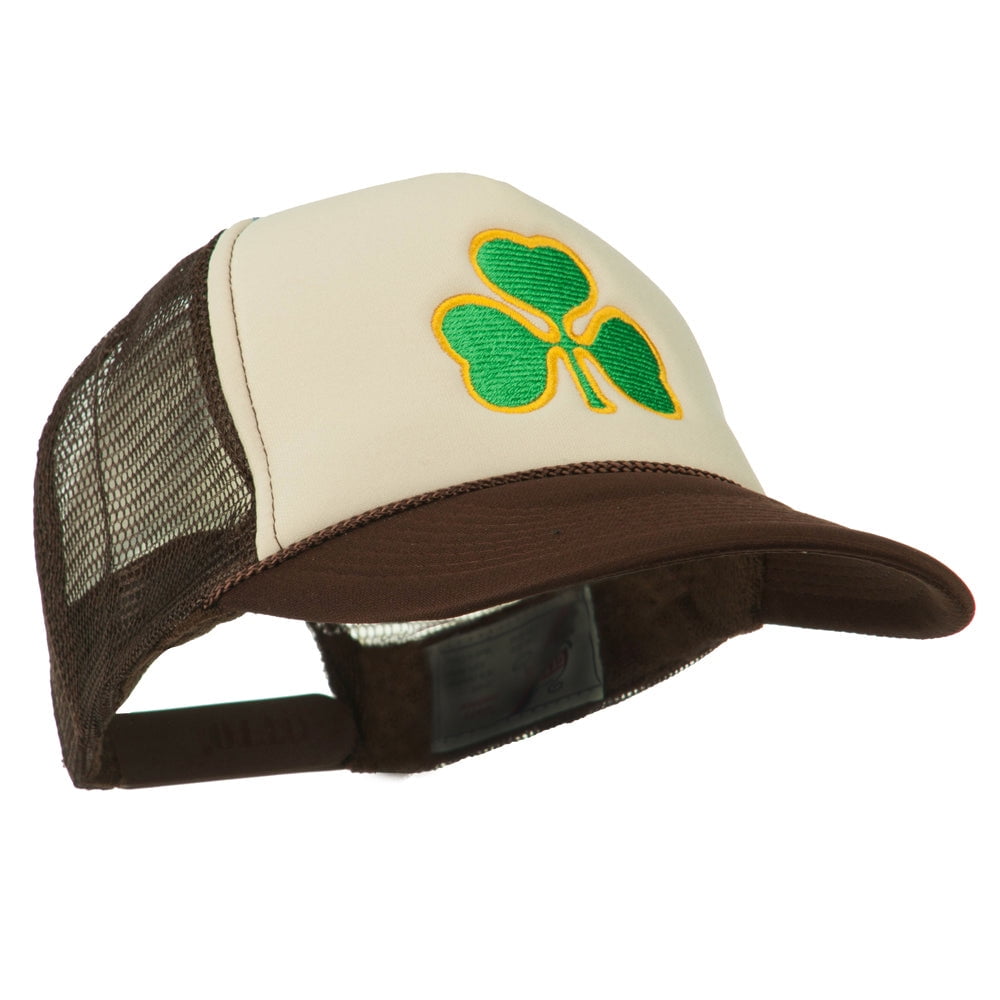 Clover St.Patrick's Day Embroidered Foam Mesh Cap - Brown Tan OSFM