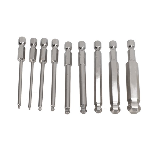 9pcs 75mm 1/4 Inch Ball End Screwdriver Bit Set ,Metal Ball Head Hex Shank Hex Screwdriver Drill Bit Set Auto Repair Tools