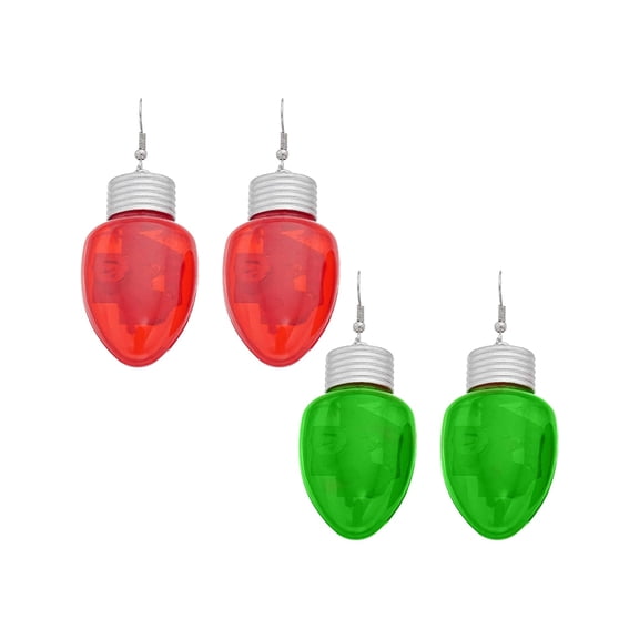 Christmas Festive Holiday Red Green Light Up Earrings 2 Pair Costume Accessory