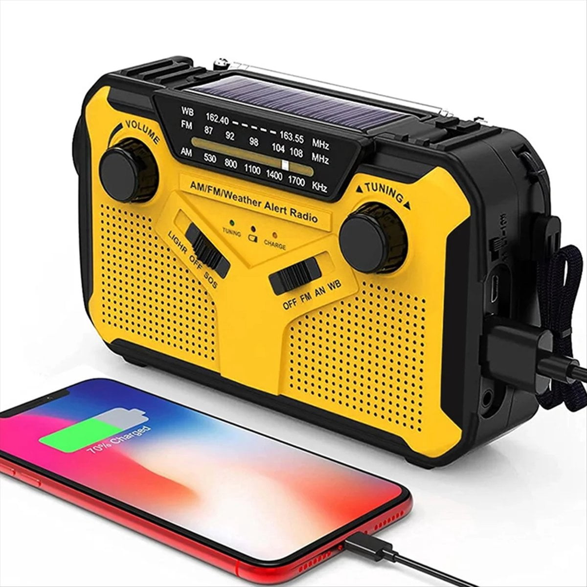 Emergency Radio Solar Hand Crank Radio AM/FM Radio LED Flashlight SOS Alarm Power Bank Speaker Gray,1 * Emergency Radio,Gray