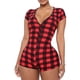 thumbnail image 2 of CHRONSTYLE-mono a cuadros para mujer, ropa de dormir con estampado de camuflaje, Sexy, con cuello en V, ajustado, de una pieza, con botones, 2 of 3