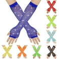 thumbnail image 2 of Nvzi Guantes de rejilla sin dedos, guantes largos de rejilla de malla, mangas de rejilla para el brazo, disfraz de fiesta de los años 80, accesorios de Halloween, rosa oscuro, 2 of 5
