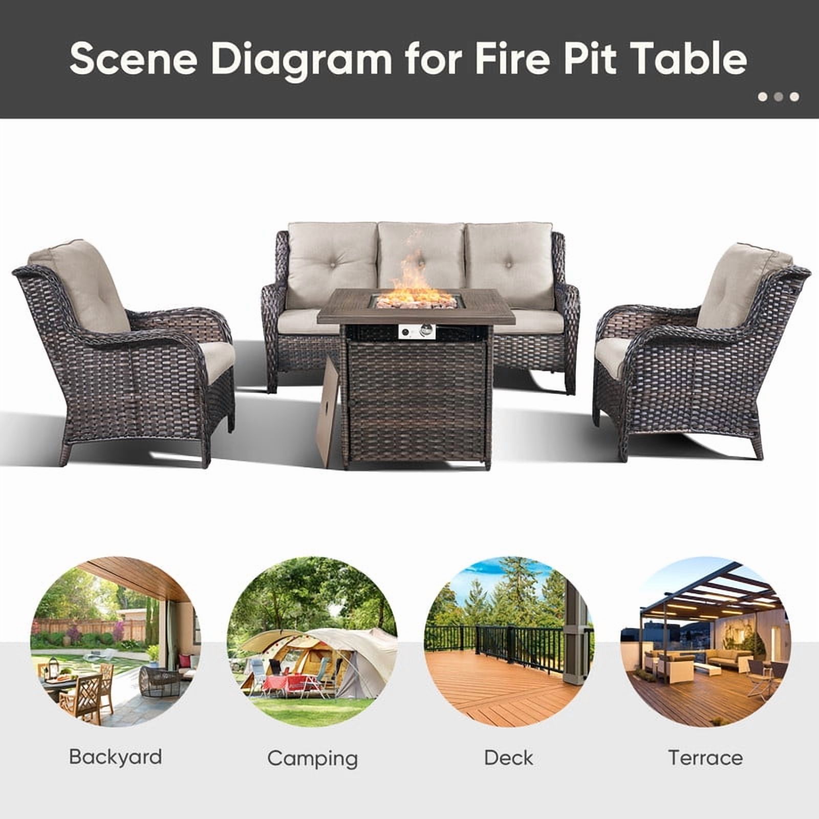 PARKWELL 4-Piece Outdoor Patio Furniture Set 5-Seat High Back Conversation Set with 30" Fire Pit Table and Deep Seat Wicker Chairs for Patio Garden Deck,Brown Wicker Beige Cushions