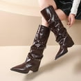 thumbnail image 5 of Xfvqtps Womens Fashion Knee High Boots with Adjustable Buckle Straps Low Wedge Heel Pointed Toe Comfortable Casual Winter Boots for Women Brown, 5 of 9