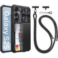 thumbnail image 1 of SHILIU-for Samsung Galaxy S25 Case with Crossbody Lanyard Strap, Build-in Card Holder (4 Cards) & Slide Camera Cover & Kickstand, Shockproof Rugged Hard Back & TPU Soft Edge Wallet S25 Case, Black, 1 of 4