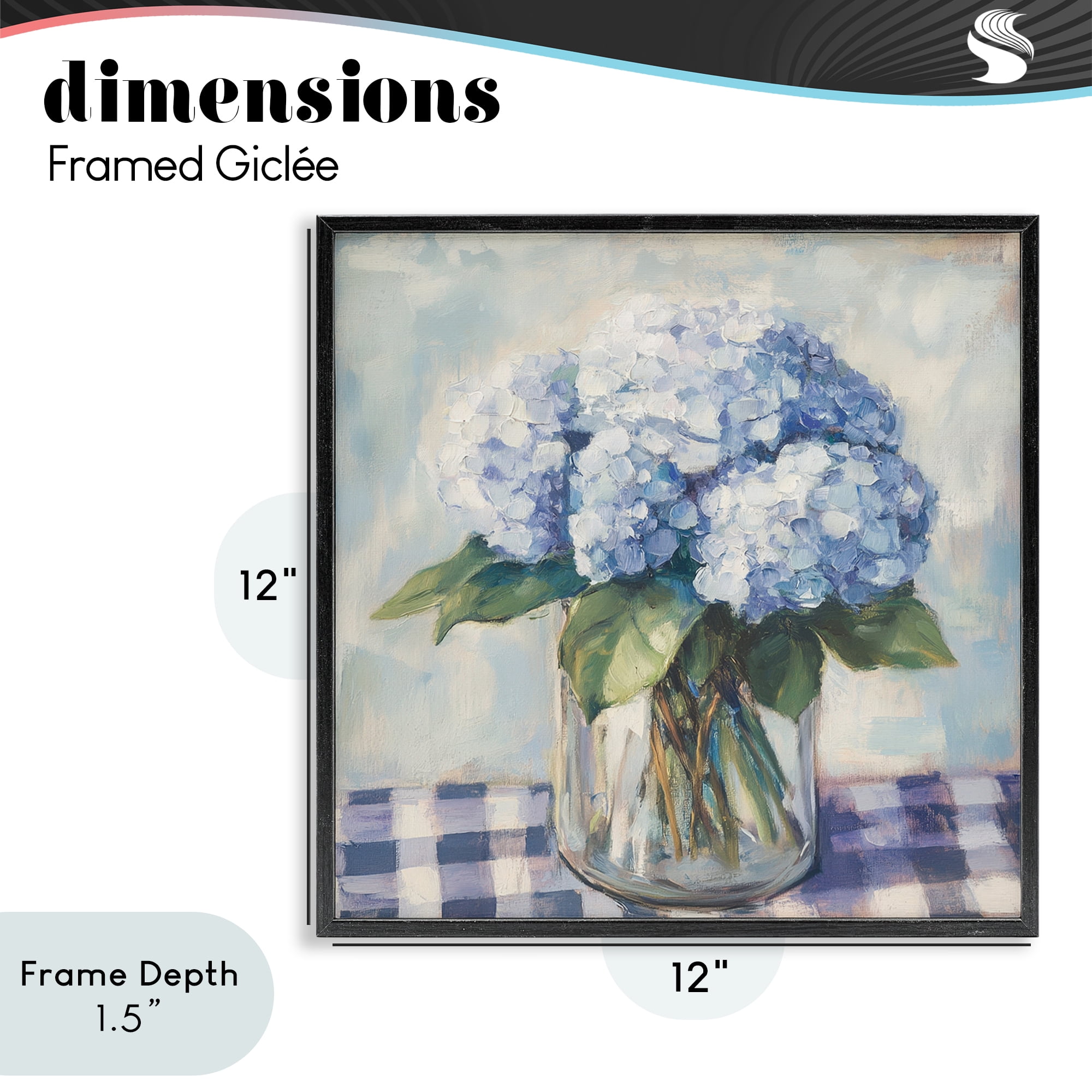 Stupell Industries Hydrangeas on Gingham Tablecloth Black Framed Giclee Art, design by Petal Prints Design