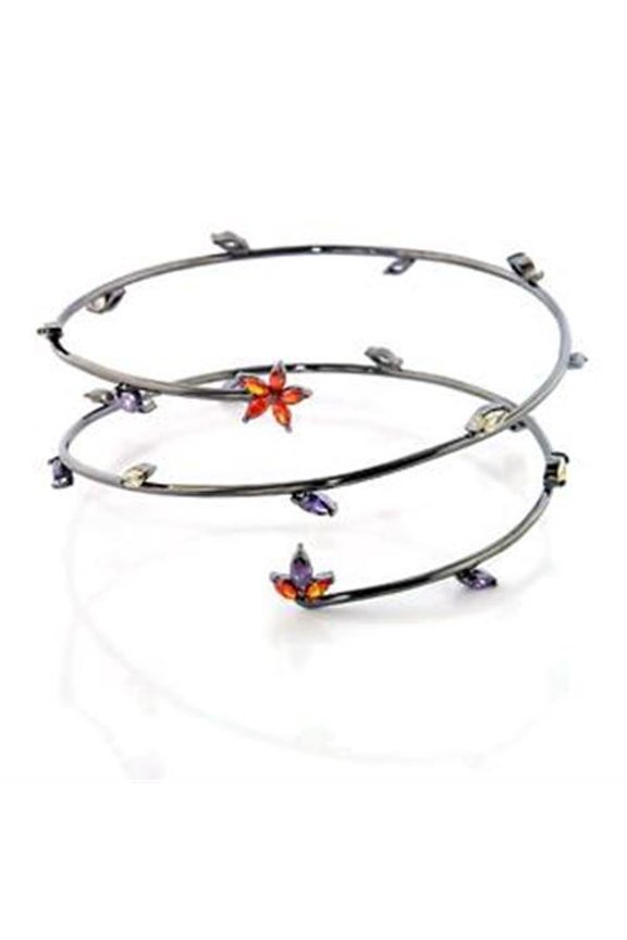 LOA453 - Ruthenium Brass Arm Loop with AAA Grade CZ in Multi Color