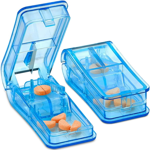 Pill Cutter - V- Grip Pill Crusher and Cutter for Vitamins, Big & Small Pills, and Medication - Transparent Pill Splitter with Pill Holder Case to Split