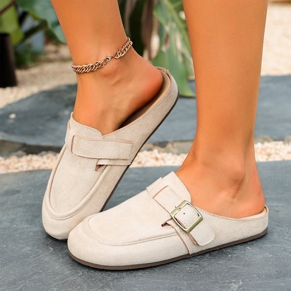 Norvail Womens Vintage Clunky Toe Slide Sandals, Comfortable Summer Slippers with Footbed Arch Support, Slip On Cushion Slides, Walking Sandals for Women With Arch Support